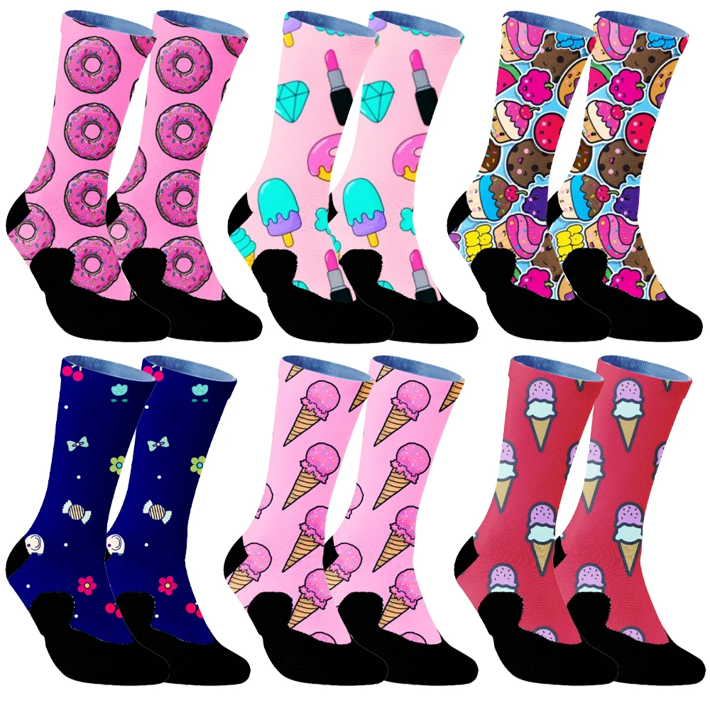 2024 new Doodle Printing Socks Fashion Trend Hip Hop Thigh High Socks Colorful Happy Funny Harajuku Cotton  cycling socks