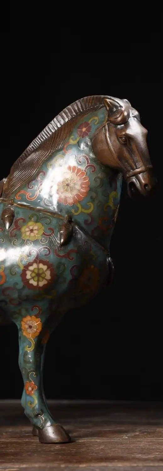 

13"Xizang Folk Old Bronze Cloisonne Prosperous Horse Don Horse Lucky Horse A Pair Ornament Town House