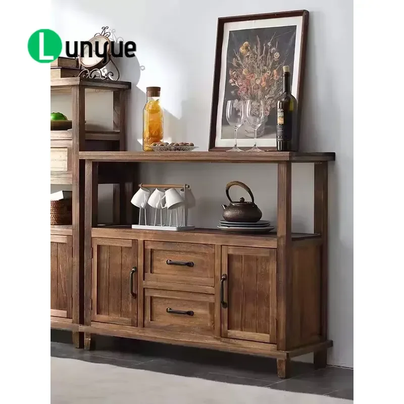 American Style Wooden Storage Locker Smart Living Room Furniture Home Organization Cabinet Solid Wood Design Space Saving