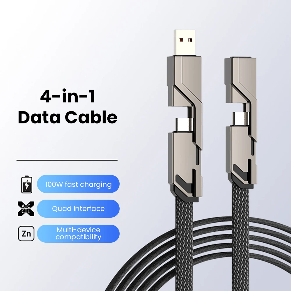 4in1 USB C Lightning Cable 60W PD Fast Charging Data Sync Braided Anti-Tangle iPhone Charger Multi Charging Cable Combo Ios