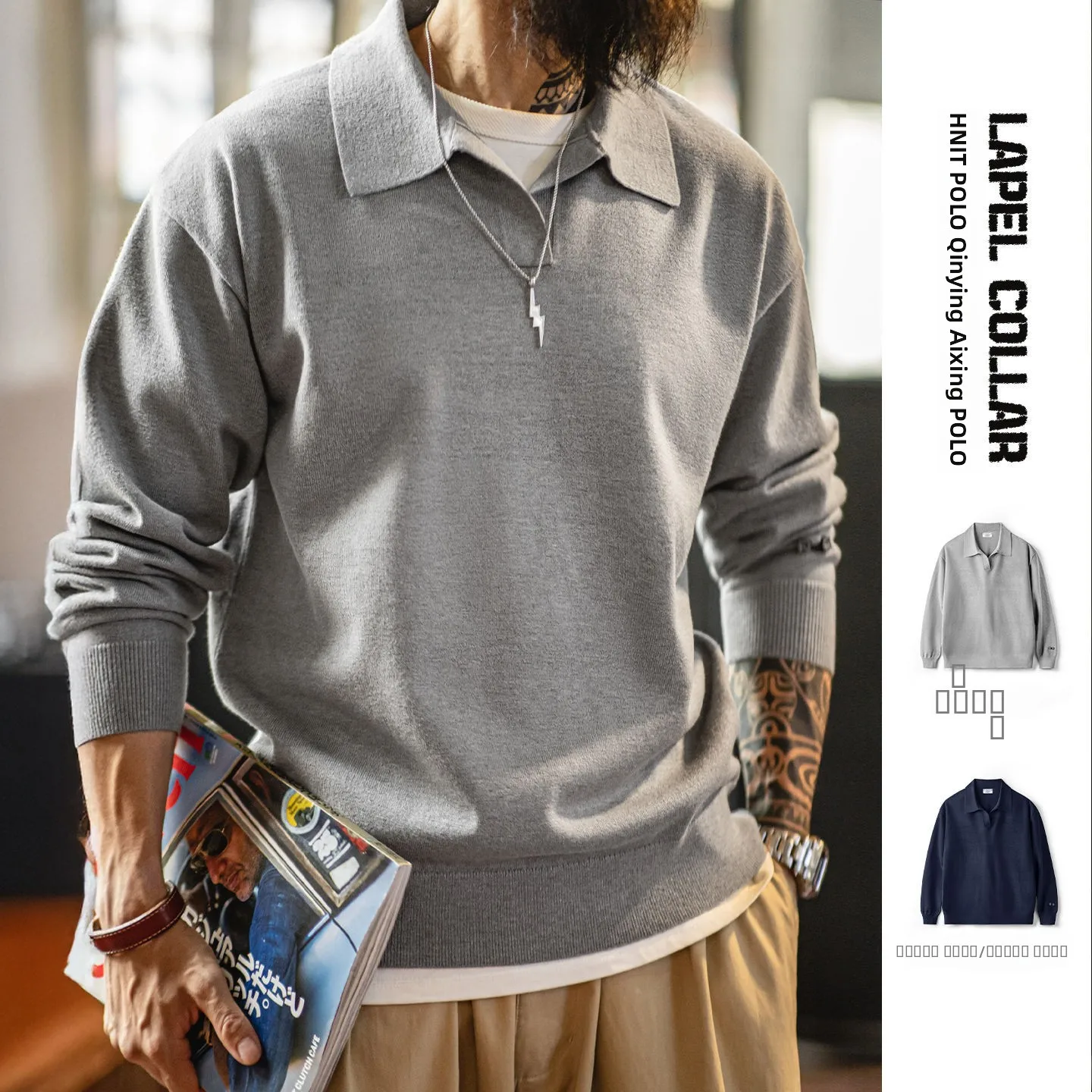 

Maden Casual Knitted Long Sve Ne Sweatirt for Men ey Ocean Penguin Design Autumn Wear Comfortable Polyester Blend