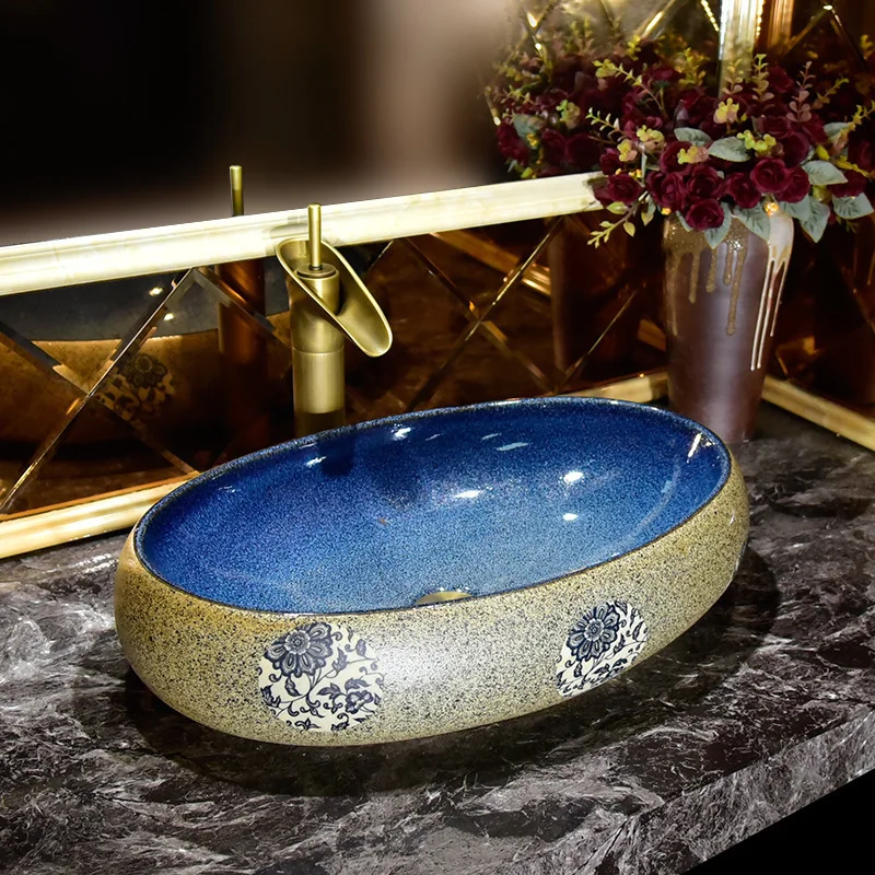 

Ceramic art washbasin, retro oval washbasin, sink basin, large