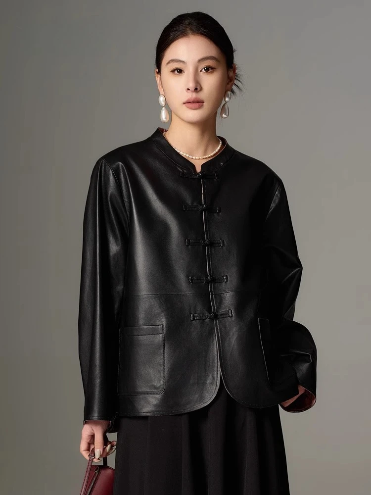 

Vintage Genuine Leather Jackets for Women Spring Autumn High-end Simple Double-sided Wear Design Soft Black Real Sheepskin Coat