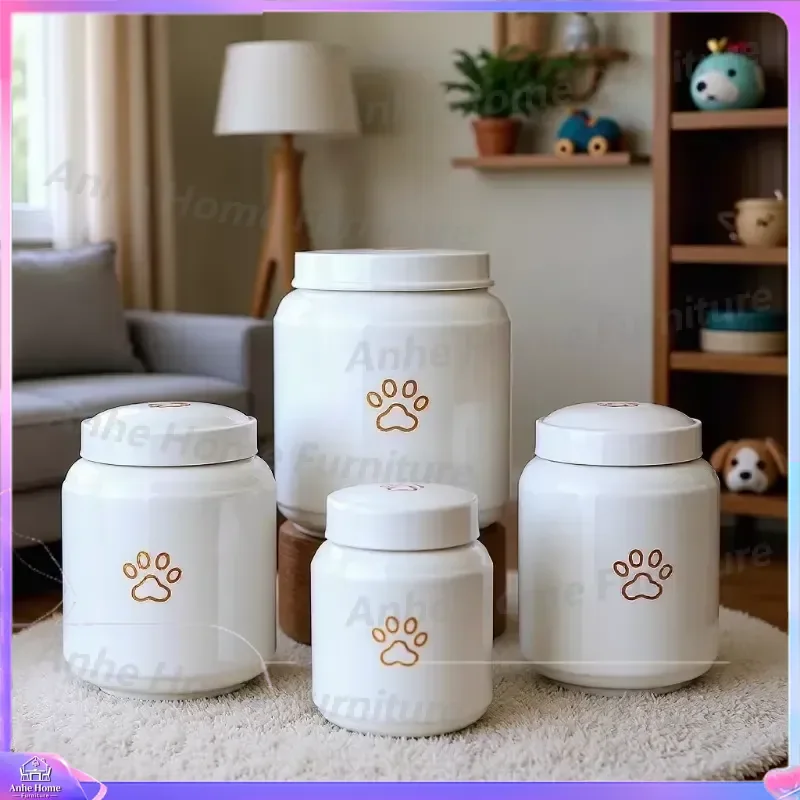 Cat Claw Print Ceramic Pet Urn for Ashes Sealed Moisture Proof Rotatable Opening Dog Puppy Cat Cremation Memorial Keepsake