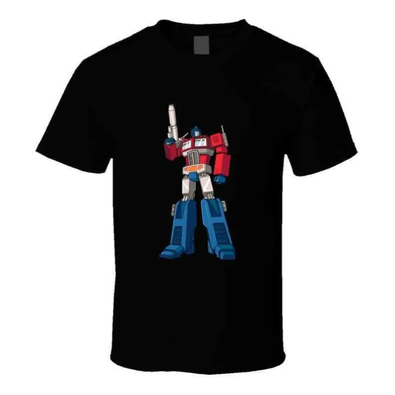 

2025-26 Summer Transformers Optimus Prime Stand Up 100% Cotton Printed T-shirt for Men Robot Vintage Cotton Shirt Round Collar
