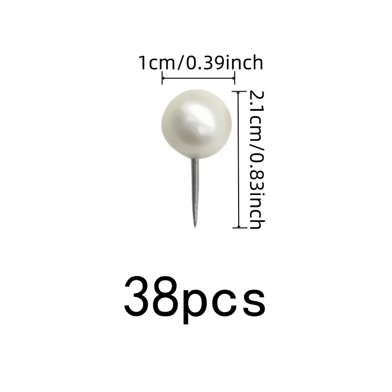 Decorative Pearl Map Pins 38 pcs, Safe Round Head Grip, Elegant Decorative Look, for Home Cork Board, Multipurpose