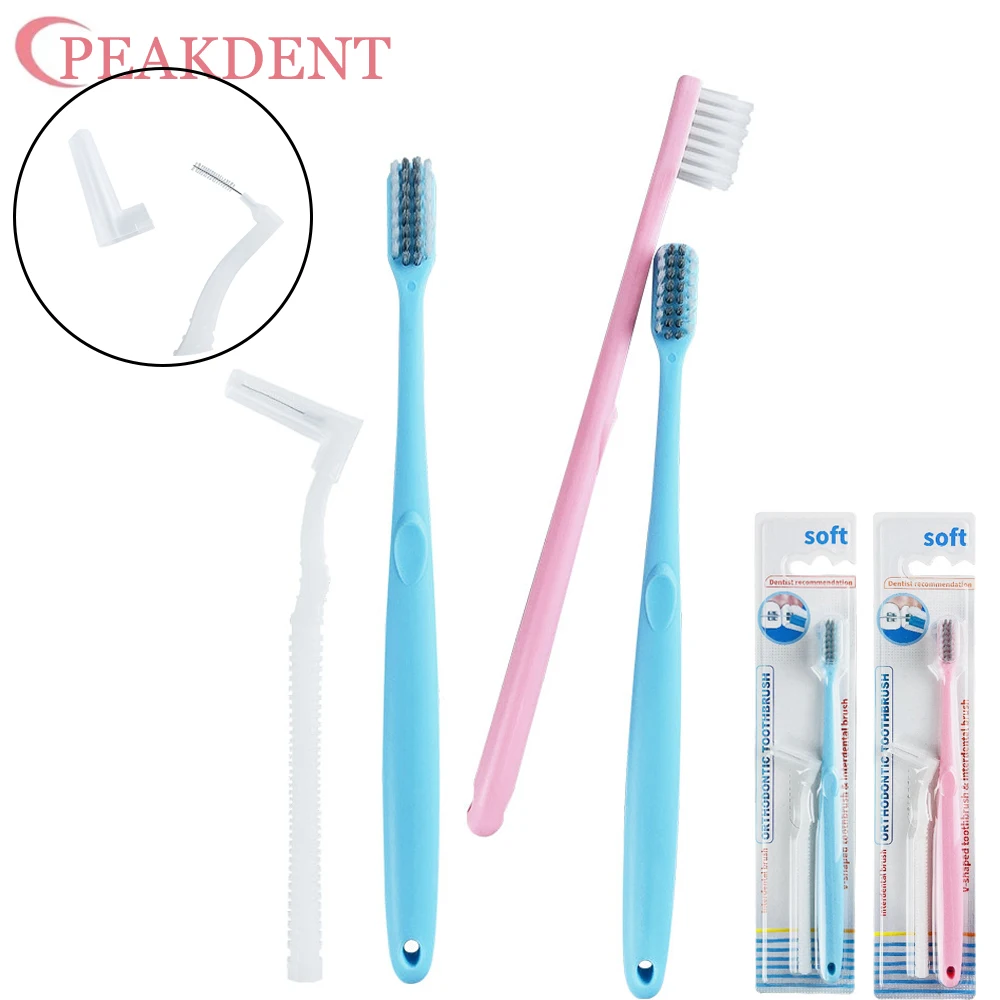 

Dental Orthodontic Toothbrush Ultra-fine Soft Teeth Deep Cleaning Tooth-brush With L-shaped Interdental Brush Oral Care Brush