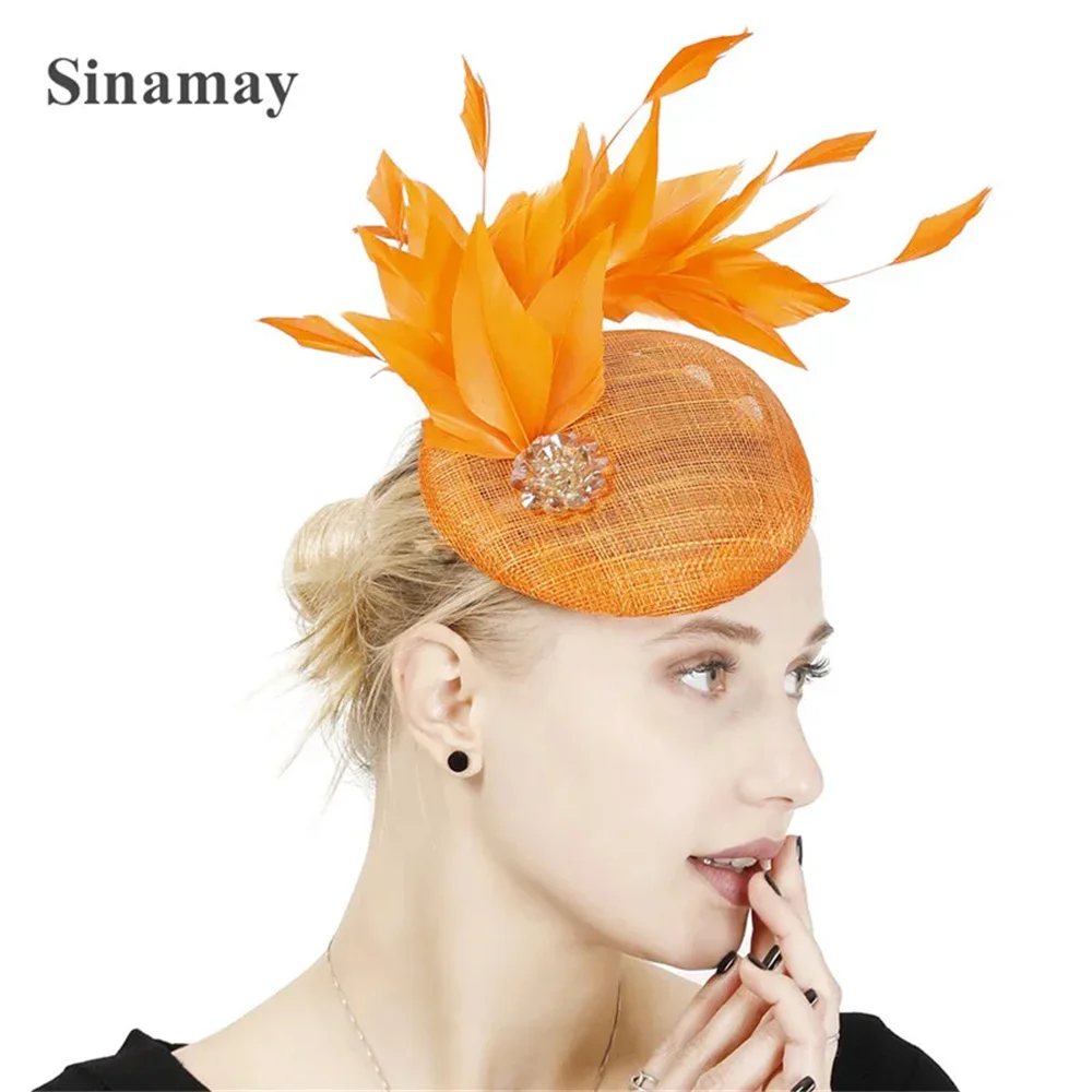 

Sinamay Fashion Bride Fancy Headpiece Women Wedding Fascinator Hats Bridal Show Race Party Tea Hair Accessory Headbands Feather