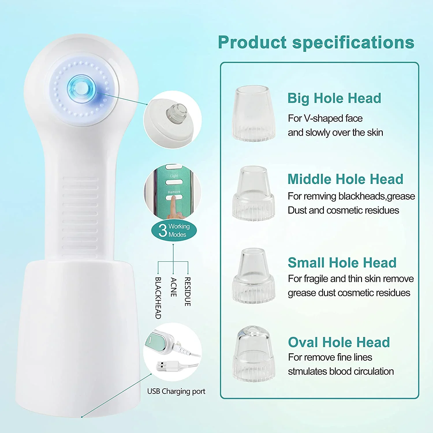 LCD Screen and Deep Pore Cleansing Rechargeable Facial Cleansing Brush Blackhead Remover Vacuum