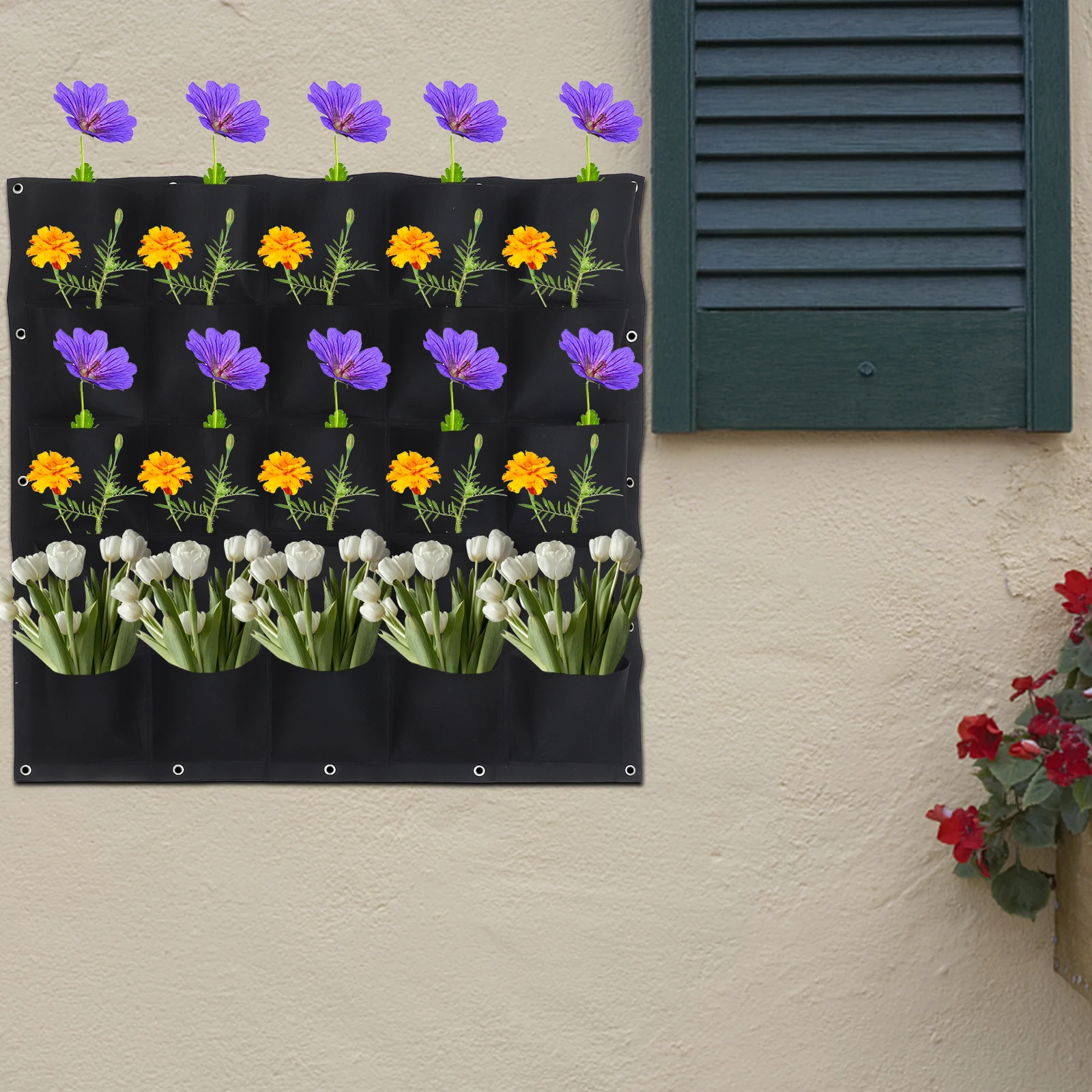 

25 Pockets Plant Growing Bags Vertical Hanging Wall Planter Flower Pouches Gardening Decor Balcony Courtyard Storage Solution
