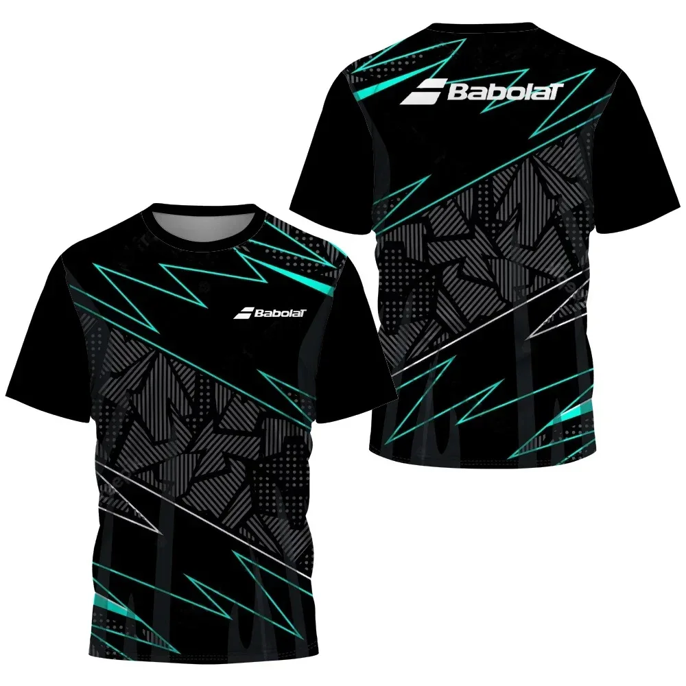 T-shirt męski z nadrukiem w gradientowe paski T-shirt dla mężczyzn Badminton tenis stołowy odzież treningowa topy Casual O-neck t-shirty sportowe