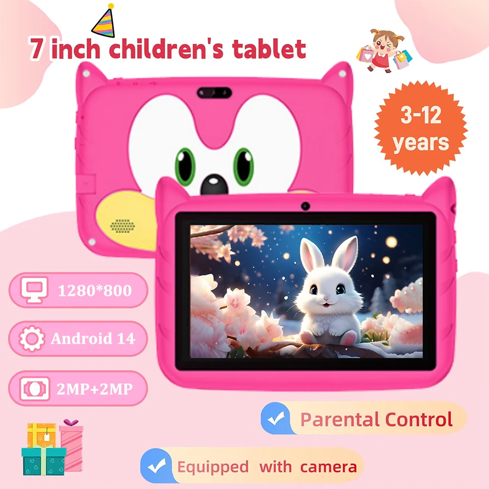 

Kids Tablet 7inch Android14 3200mAh Best Christmas Gift Cute Touch Gaming Children 8GB+512GB WiFi Child Tablets PC Birthday Gift