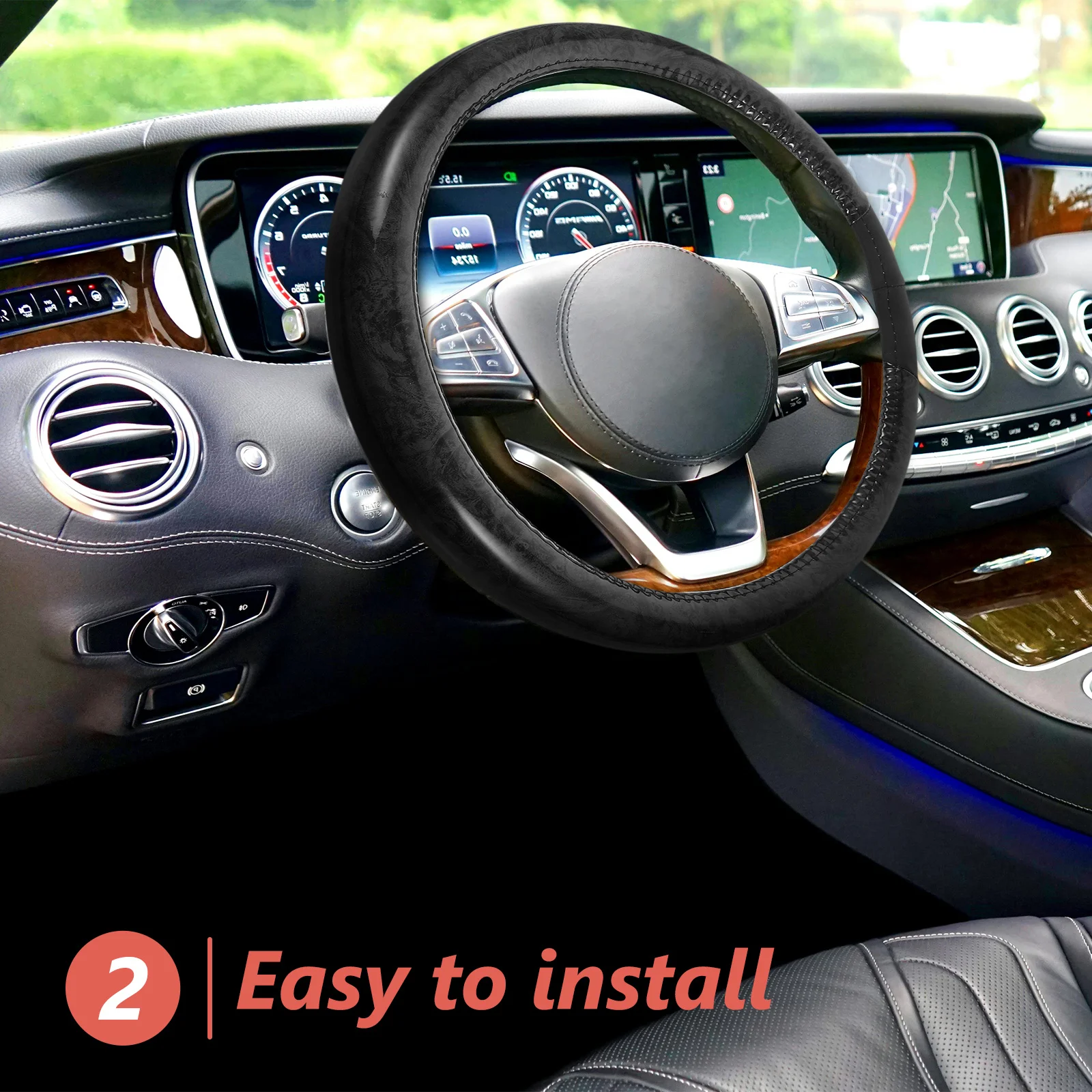 

Поглощающий пот нескользящий чехол на руль из искусственной кожи, универсальный автомобильный аксессуар, стильный декоративный прочный всесезонный чехол