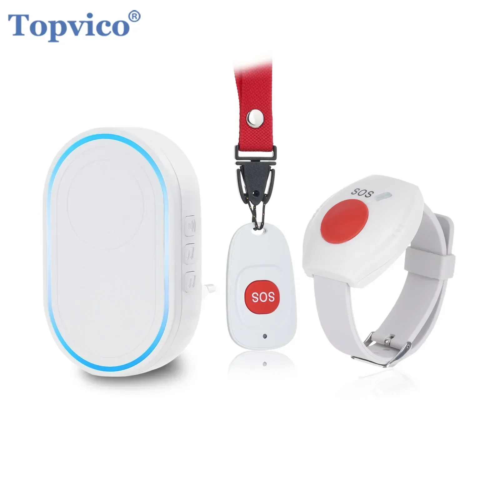 Bouton d'appel d'urgence sans fil Topvico pour soignants, système d'alerte pour personnes âgées, patients, infirmières, alarme pour soins à domicile, prise EU