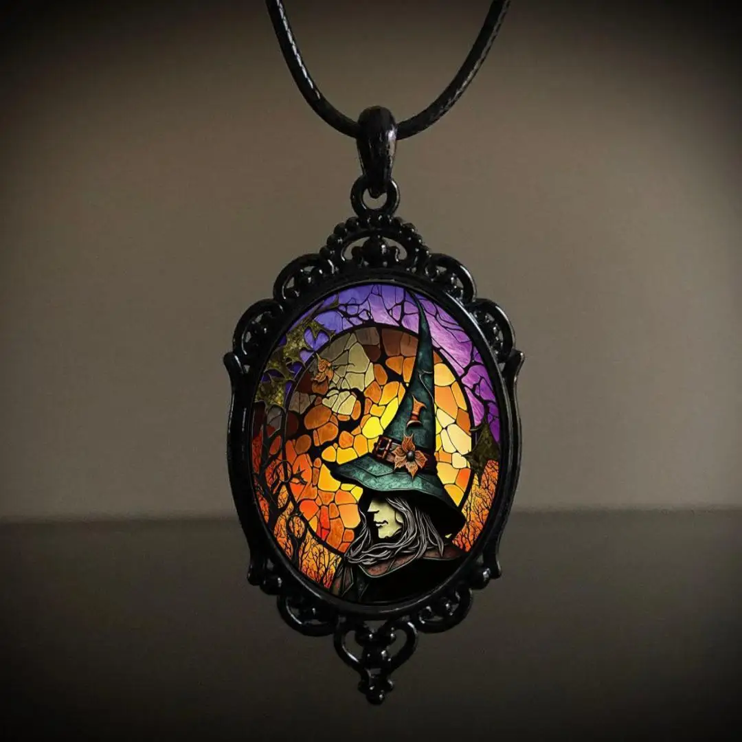 Gothic Crow Forest Charm Necklace Gloomy Castle Pendant Mystic Witch Jewelry Accessories Car Rope Chain Halloween Gift