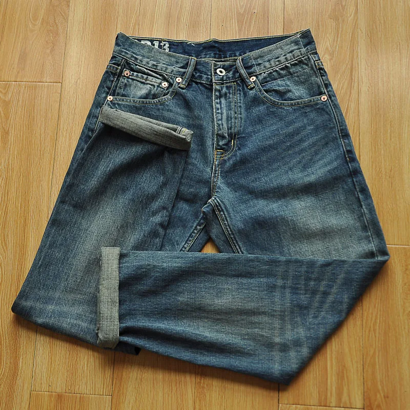 

Vintage Waed Heavyweight Straight Leg Thi Denim Jeans Autumn Winter American Sle Men's Trendy Loose Fit Long Pants