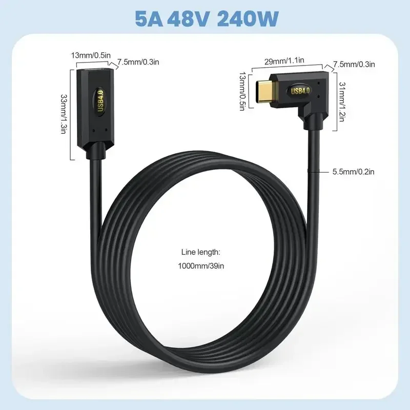 USB 4.0 Type-C Male To Female Extension Line 8K60HZ Lightning Multifunctional 240W 5A 40V Fast Charging 0.3M 0.6M 1M