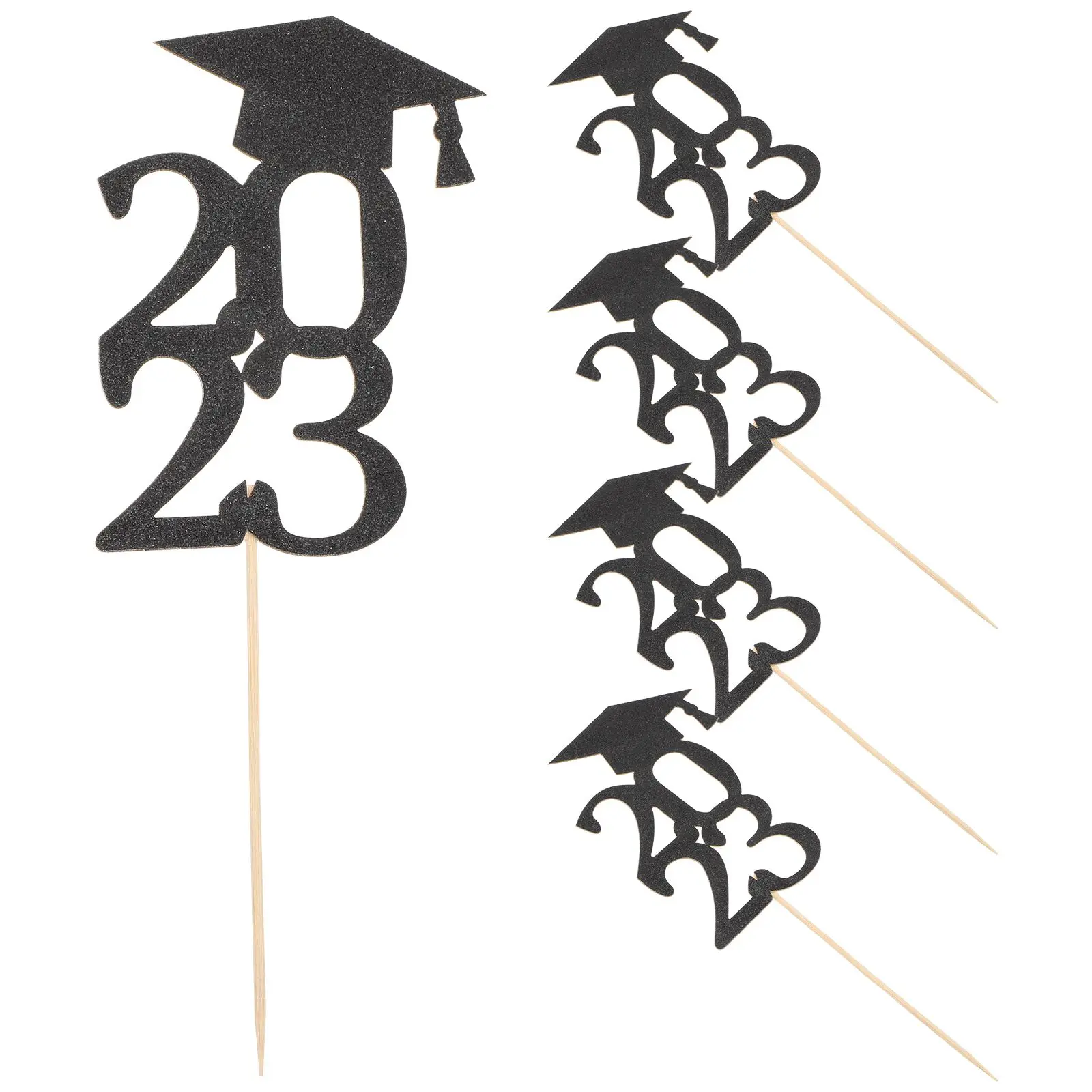 

25 Pcs Graduation Picks Decorative Paper Wood Material Lightweight Safe Food Grade Cake Decor Party Supplies Gold Color