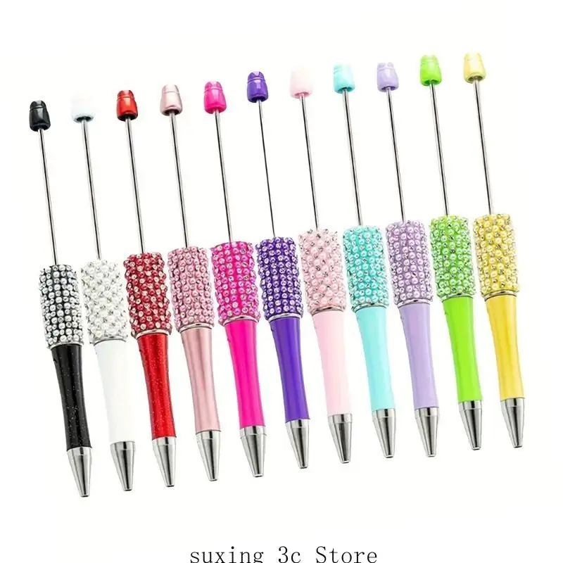 

11 Pcs Black Pen Beadable Ballpoint Pen Rhinestones Beadable Pen DIY Bead Pen Smooth Writing Pen Novelty Pen