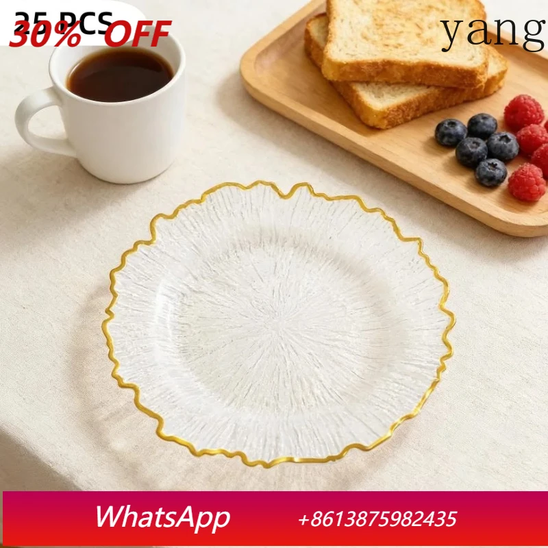 

3Pcs sunflower glass plate irregular gold glass snowflake plate vertical pattern western food plate