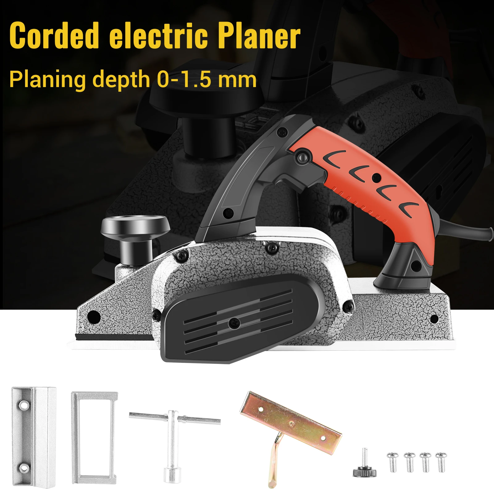 Conentoo Portable Hand Electric Woodworking Planer 1600W Low Noise Adjustable Cutting Depth for Sanding Cutting Wood 0-1.5mm