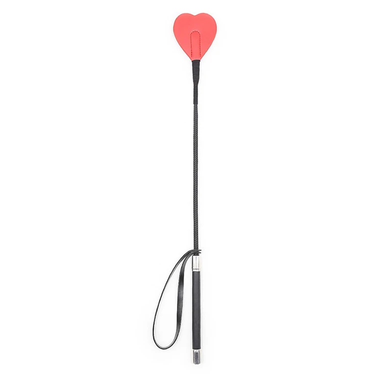 Long Straight Heart Shaped Leather Whip, Flogger Paddle for Horse Training, Riding Crops, 53cm