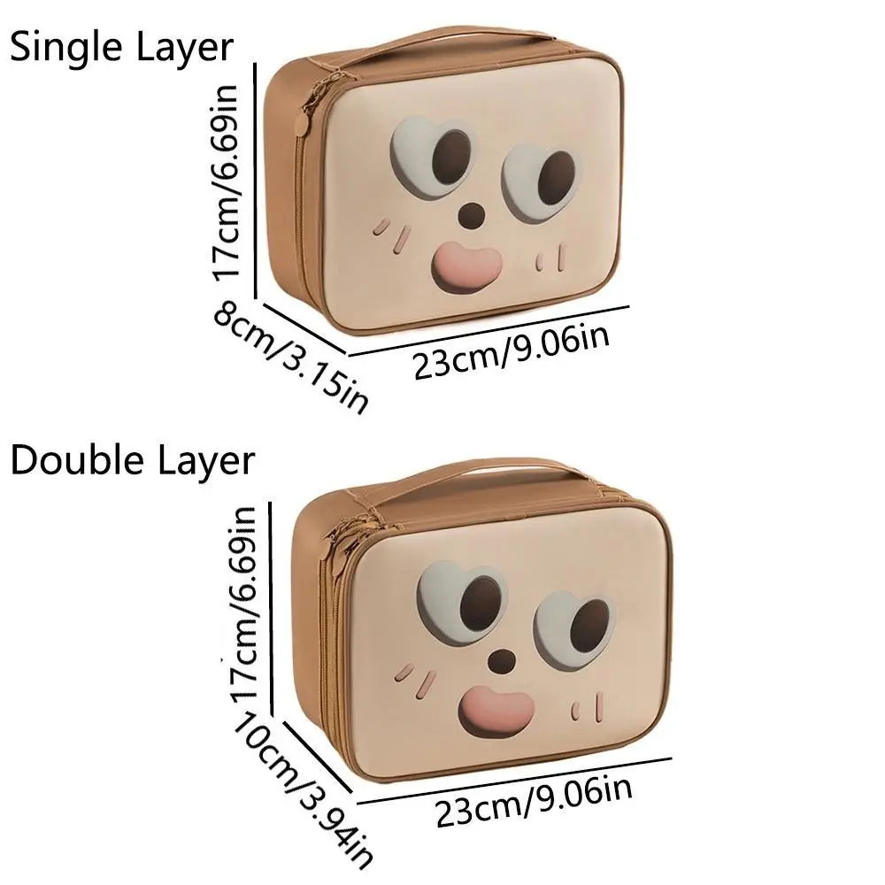حقيبة مكياج بنمط الرسوم المتحركة بمقبض مريح، سعة كبيرة، طبقة واحدة/مزدوجة، حقيبة يد نسائية محمولة لمستحضرات التجميل