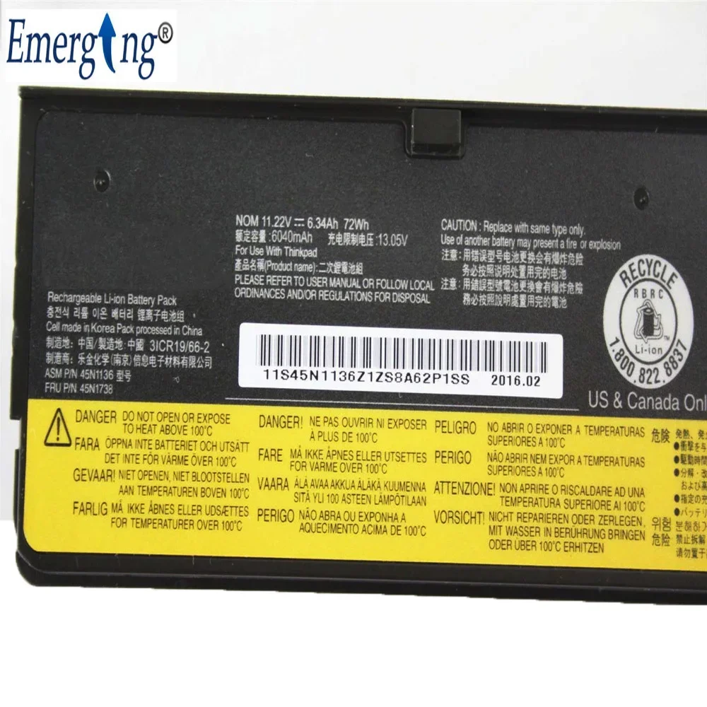 11.22V 72wh New Original Battery for Lenovo ThinkPad T440S T440 X240 S440 S540 45N1125 68+