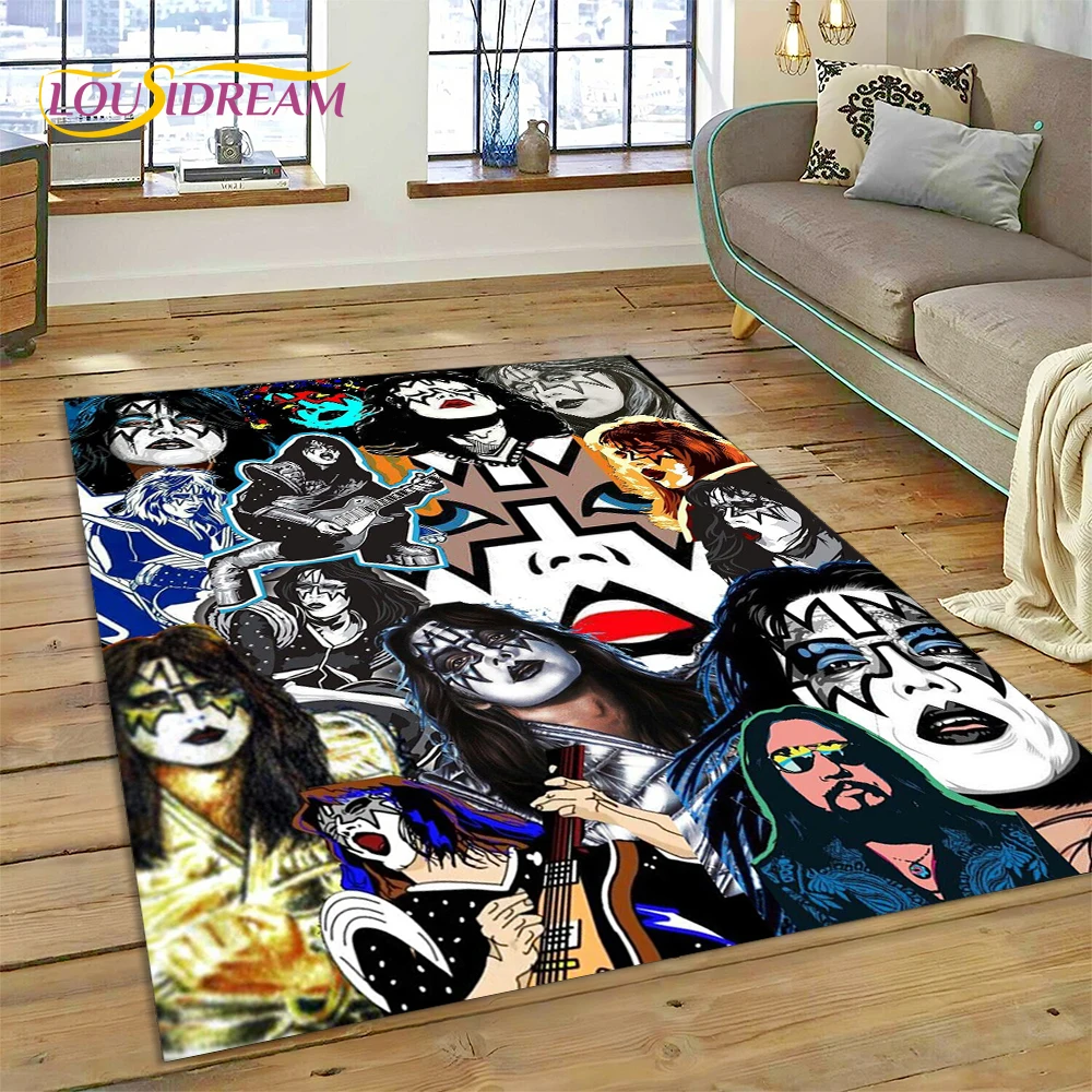 Latest Kiss Rock Heavy Metal Band Rug Carpet for Living Room Bedroom Home Decor,Floor Mat Non-slip Decoration for Sofa Doormat