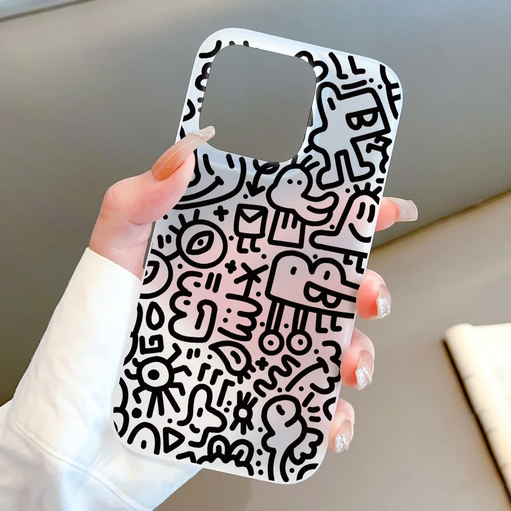Doodle Black Line Phone Case For Samsung S26 Ultra S25 Ultra A57 5G A56 S26 A55 A37 A17 S24 FE A07 A35 Silicone Cover Shokproof