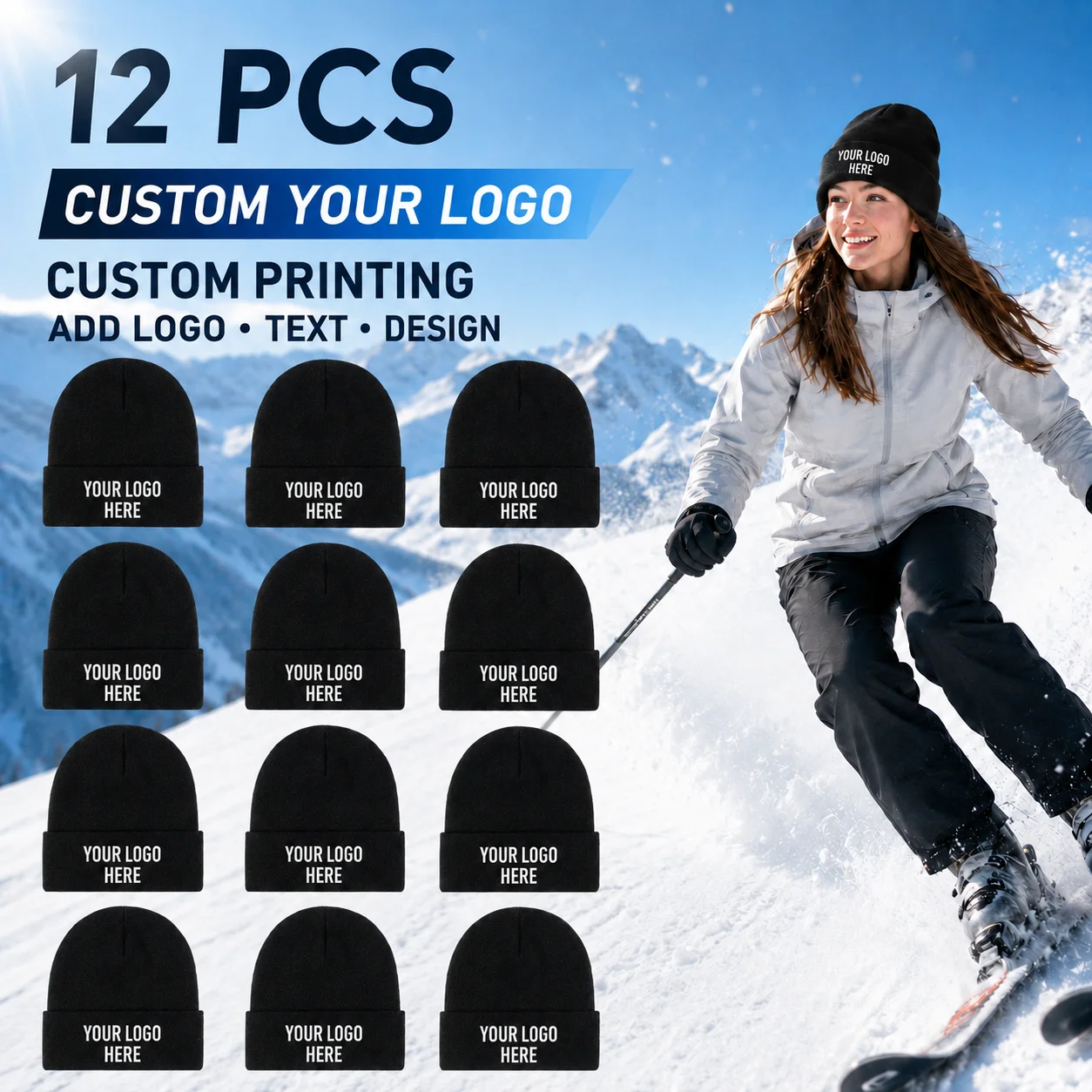 Knit Beanie Hat Warm - 12pcs Custom Knit Beanies Personalized Logo