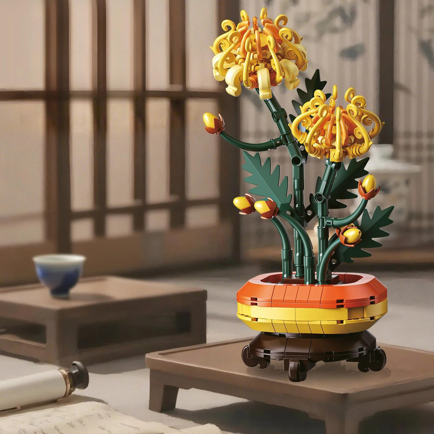 

Набор строительных блоков для растений в горшках, цветение сливы, орхидея, бамбуковая хризантема с горшком, модель в сборе, игрушка, цветочный орнамент