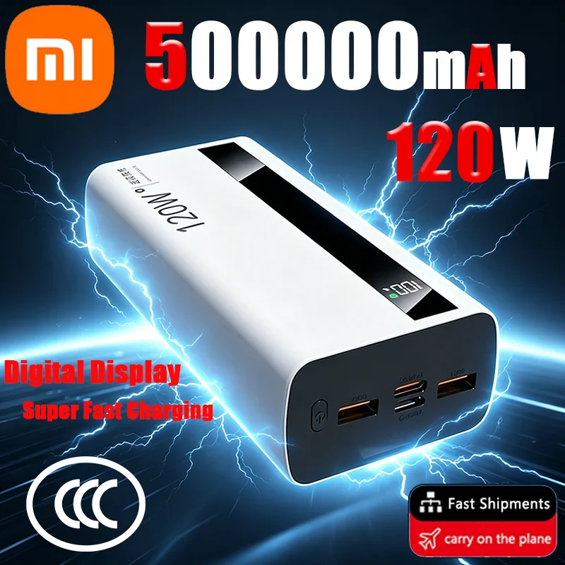 Xiaomi 500000mAh Large Capacity PowerBank Super Fast Charging 120W Portable External Battery Powerbank For Iphone Samsung