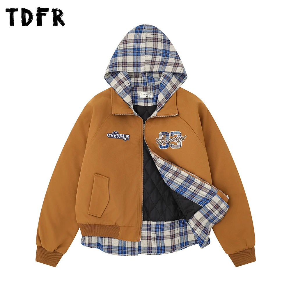 

Поддельная двухсекционная бейсбольная стеганая куртка с капюшоном, мужская повседневная зимняя стеганая куртка с буквенной вышивкой в стиле ретро, свободная мужская стеганая куртка с рукавами реглан