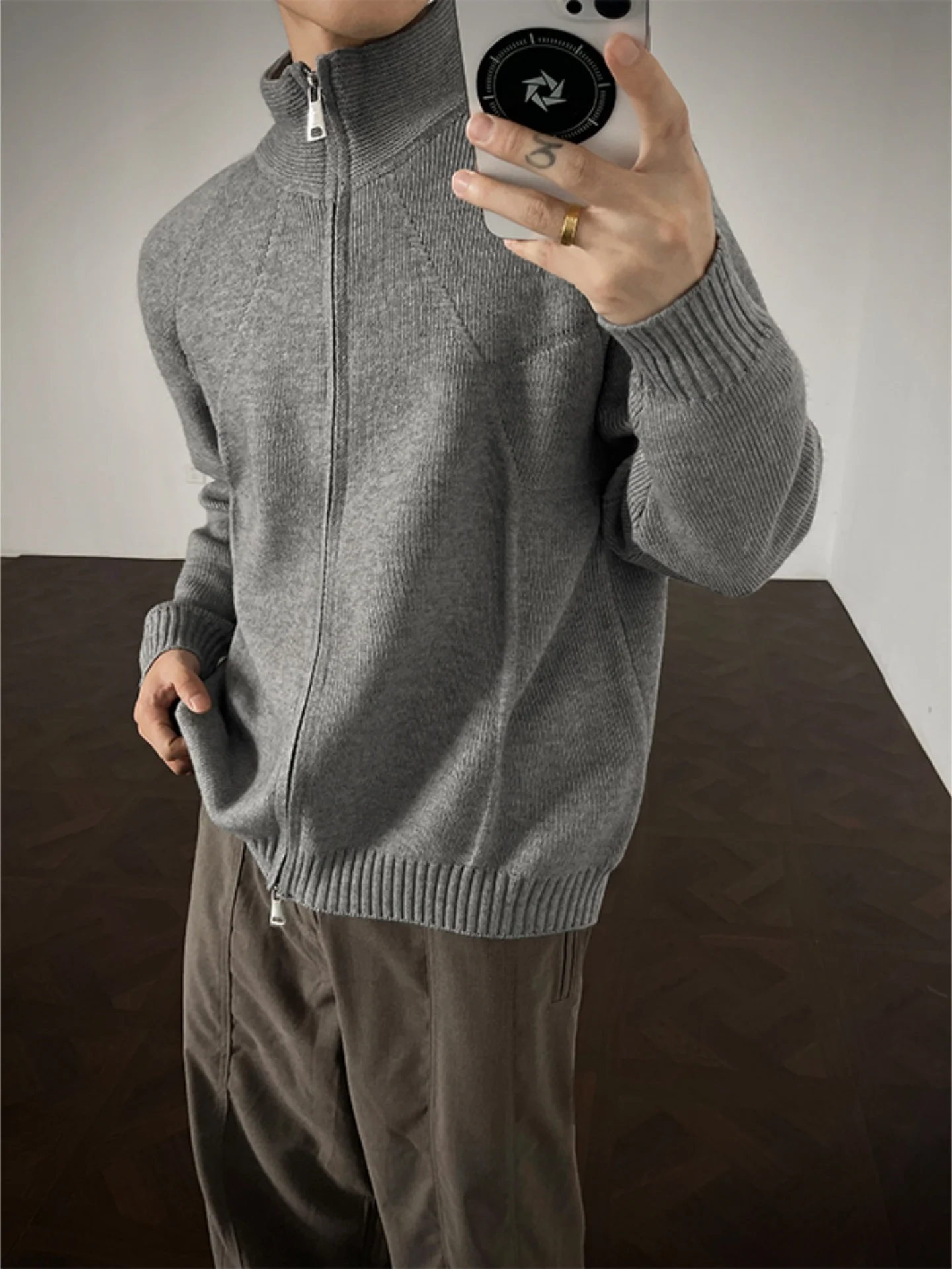 

Мужской кардиган Cleanfit с двойной молнией, осенне-зимний, в американском стиле, вязаный, мягкий, на молнии, верхняя одежда