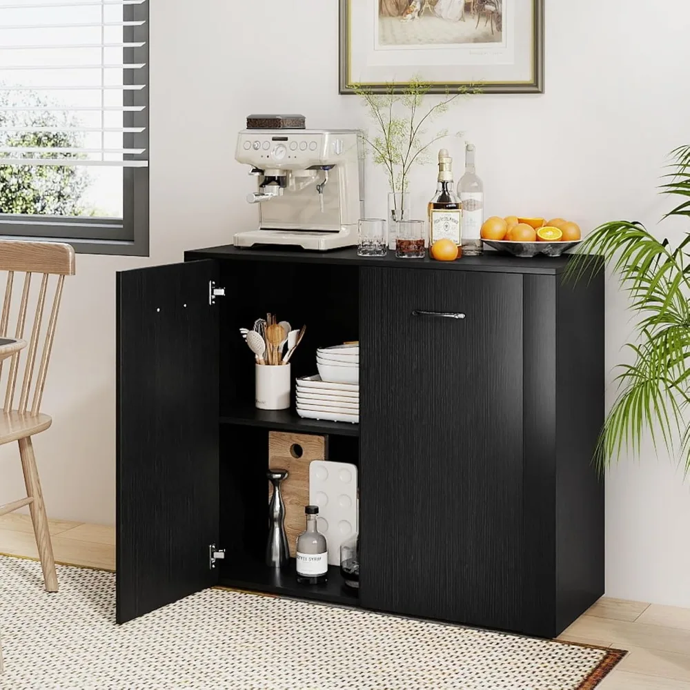 

38-Inches Storage Cabinet, Sideboard with 2 Doors and 4 Cubic Shelves, Anti-Tipping Device, Sturdy Metal Hings, Customized