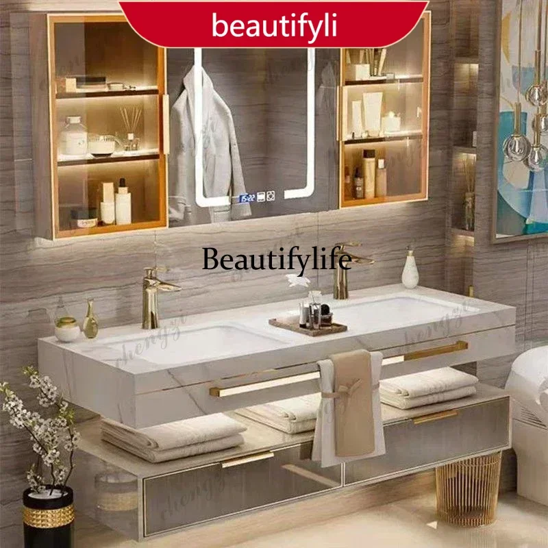 

M53 Stock Modern Slate Bathroom Cabinet with Smart Mirror Modern Double Washbasin Bathroom Vanity Mobile Bagno Furnitures Skinca