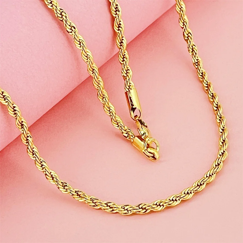 

Unisex 24K Gold AU999 3MM Twist Rope Necklace - 24K/AU999 pure gold 3MM twist, durable design, ideal for daily wear and gifting