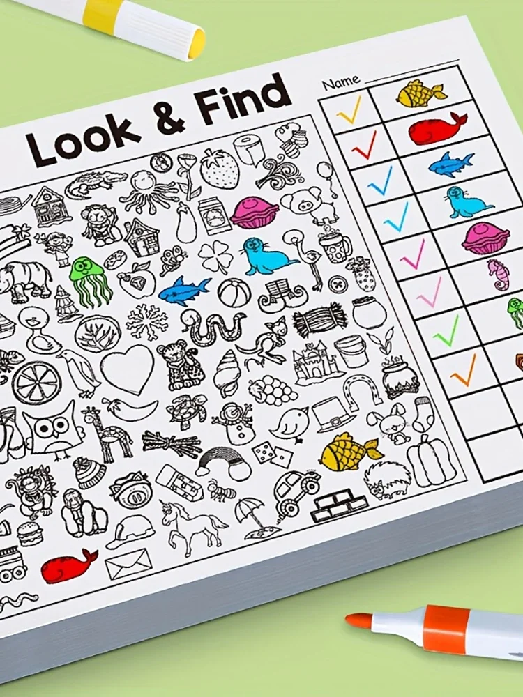 Malbuch mit verstecktem Objekt für Kinder, interaktives pädagogisches Matching-Spiel, Aktivitäten für frühes Lernen für Kinder, verbessern die visuelle Wahrnehmung – Detail 3