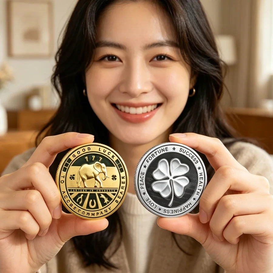 777 Lucky Gold Coins, Good Luck Continues, Lucky Clover Elephant Commemorative Coins, Metal Electroplating Crafts, Lucky Gifts
