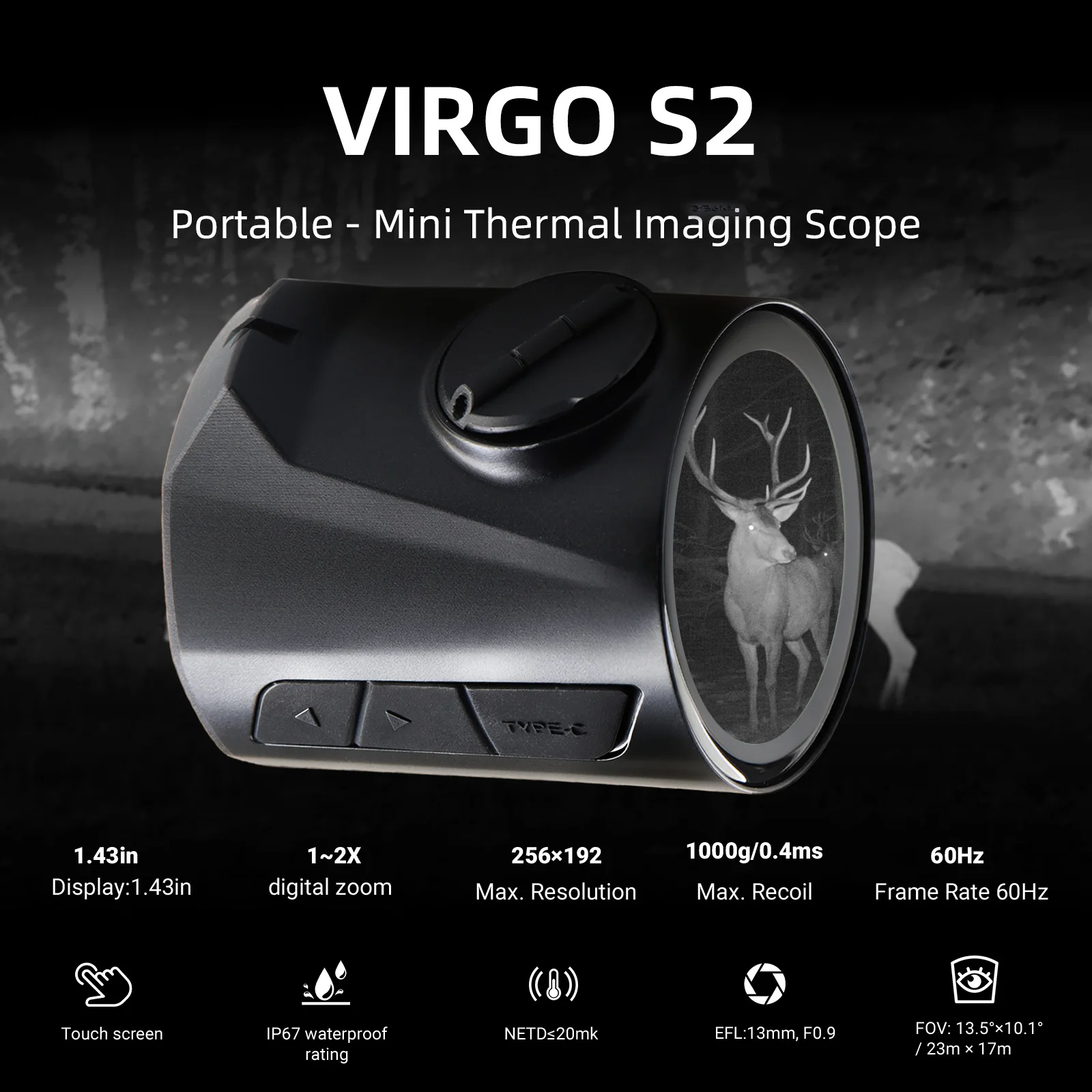 VIRGO S2 Mini Thermal Scope Tactical Thermal Imaging Night Vision Device 4-in-1 Handheld Rifle Pistol Helmet Mounted IP67