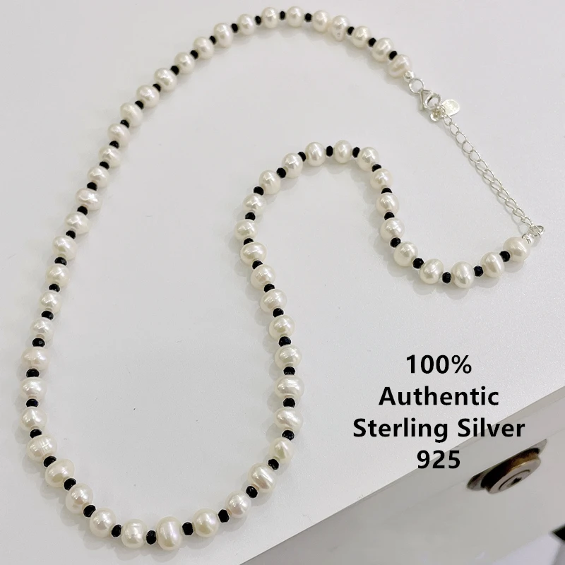 

Sterling Silver Black Crystal Pearl Collar Collares Plata De Ley Para 925 Mujer Initial Necklace Jewelry For Women Original 진주