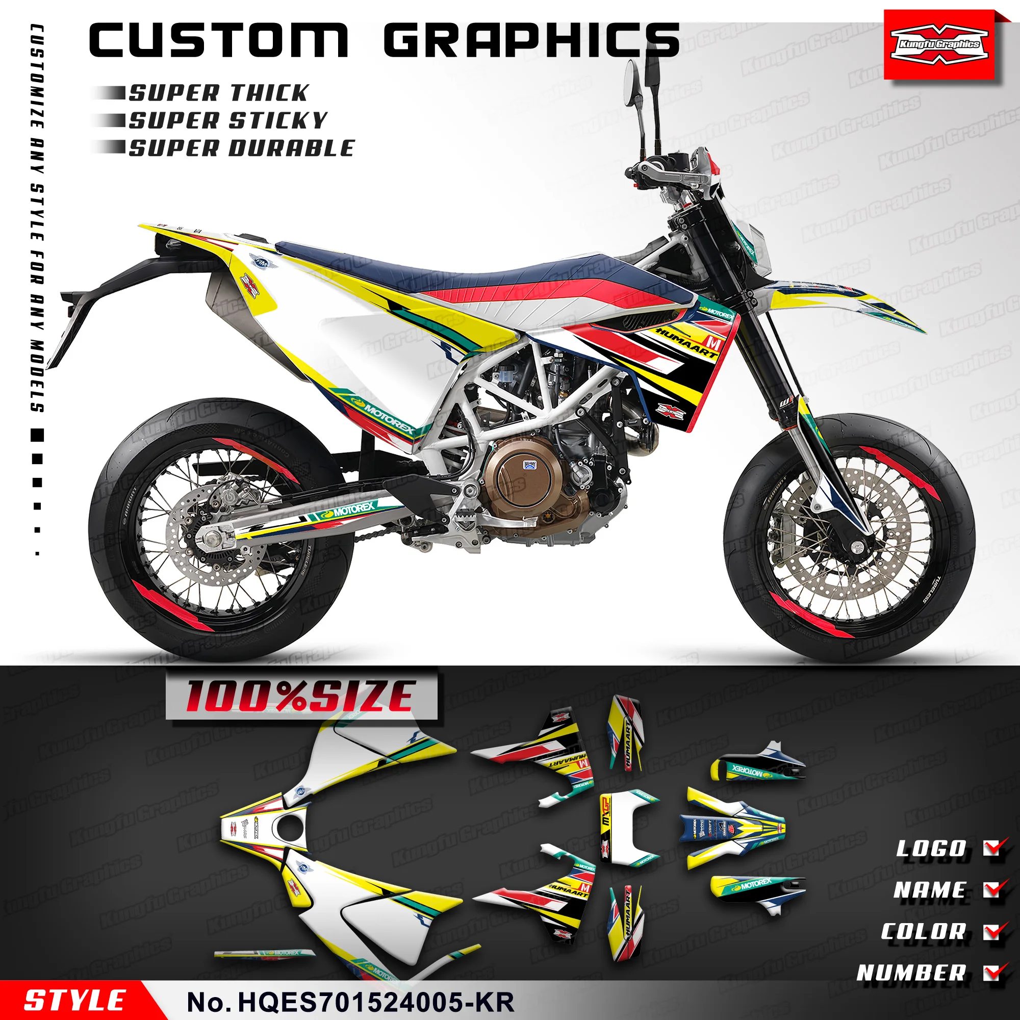 KUNGFU GRAPHCS Custom Sticker Vinyl Wrap Kit for Husqvarna Enduro Supermoto 701 2015-2024, HQES701524005-KR