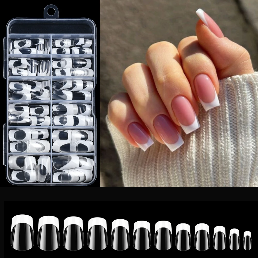 

120pcs/Box Clear Acrylic French False Nail Square Medium Detachable Full Cover Soft Artificial Press On Nails French Fake Nails