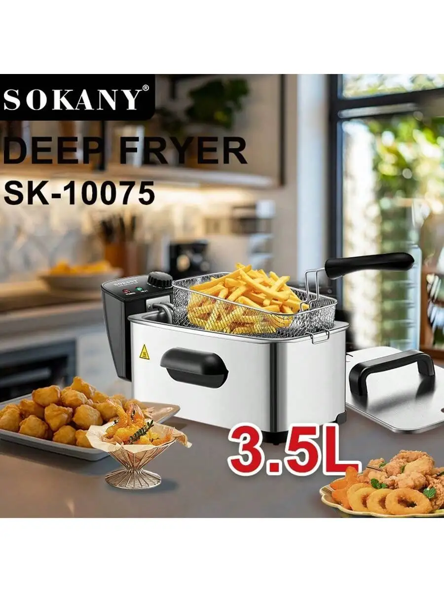 

Professional-grade deep fryer, 3.5-liter large capacity, ideal for frying French fries and chicken nuggets.