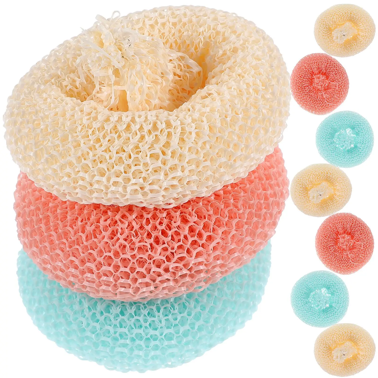 

10 Pcs Non Scratch Scrubbing Pads Kitchen Dish Scouring Plant Fiber Cleaning Balls Pot Scrubber Pads Colored Mesh Design