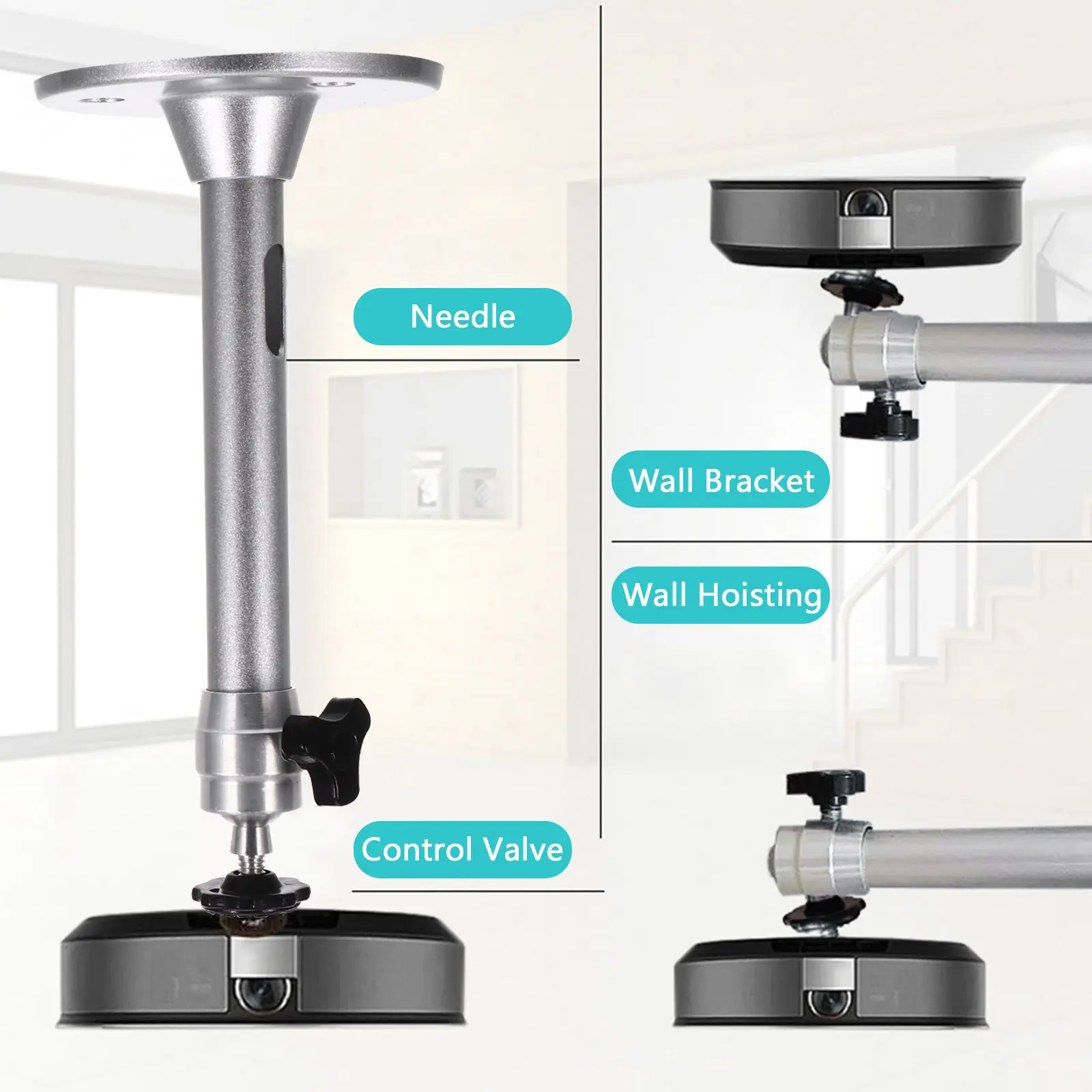 Soporte Universal para proyector, aleación de aluminio, telescópico, ajustable, soporte de pared para techo, soporte flexible con rotación de 360 ​​grados