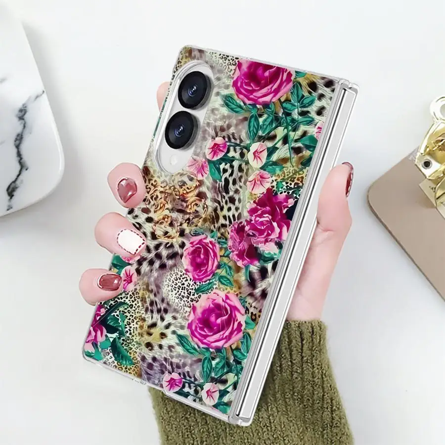 Mixed Floral Leopard Art Case for Samsung Galaxy Z Fold 8 ZFold 8 PC Hard Luxury ZFold8 Transparent Phone Cover