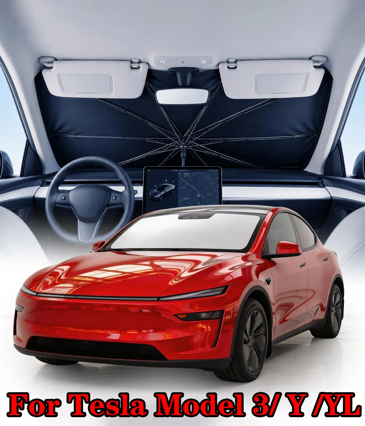2026 Upgraded For Tesla Model 3/Y Juniper/YL Car Sunshade Front Car Windshield Sun Shade Umbrella Foldable UV Ray Block Summmer