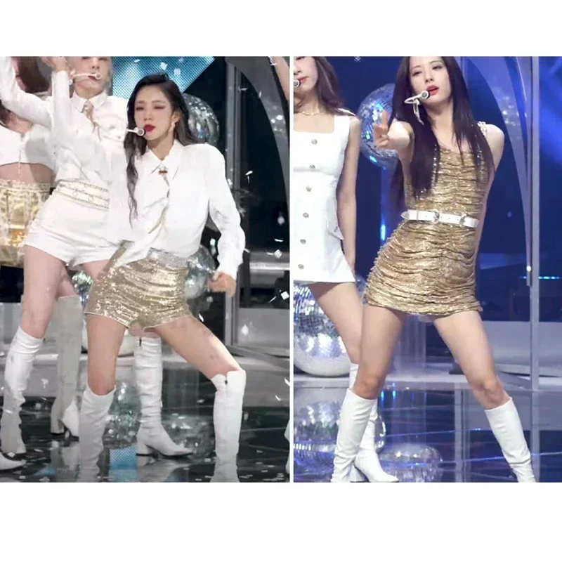 Women'S Group Jazz Dance Clothing Kpop Outfits Female Nightclub Dj Sexy Crop Tops Slim Shorts Dancer Stage Performance Costumes